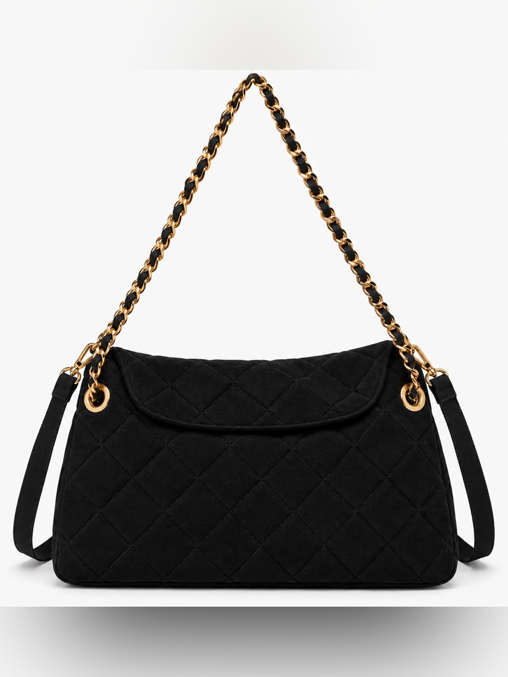 Urban Expressions Quilted Black Shoulder Bag with Gold Chain Accent